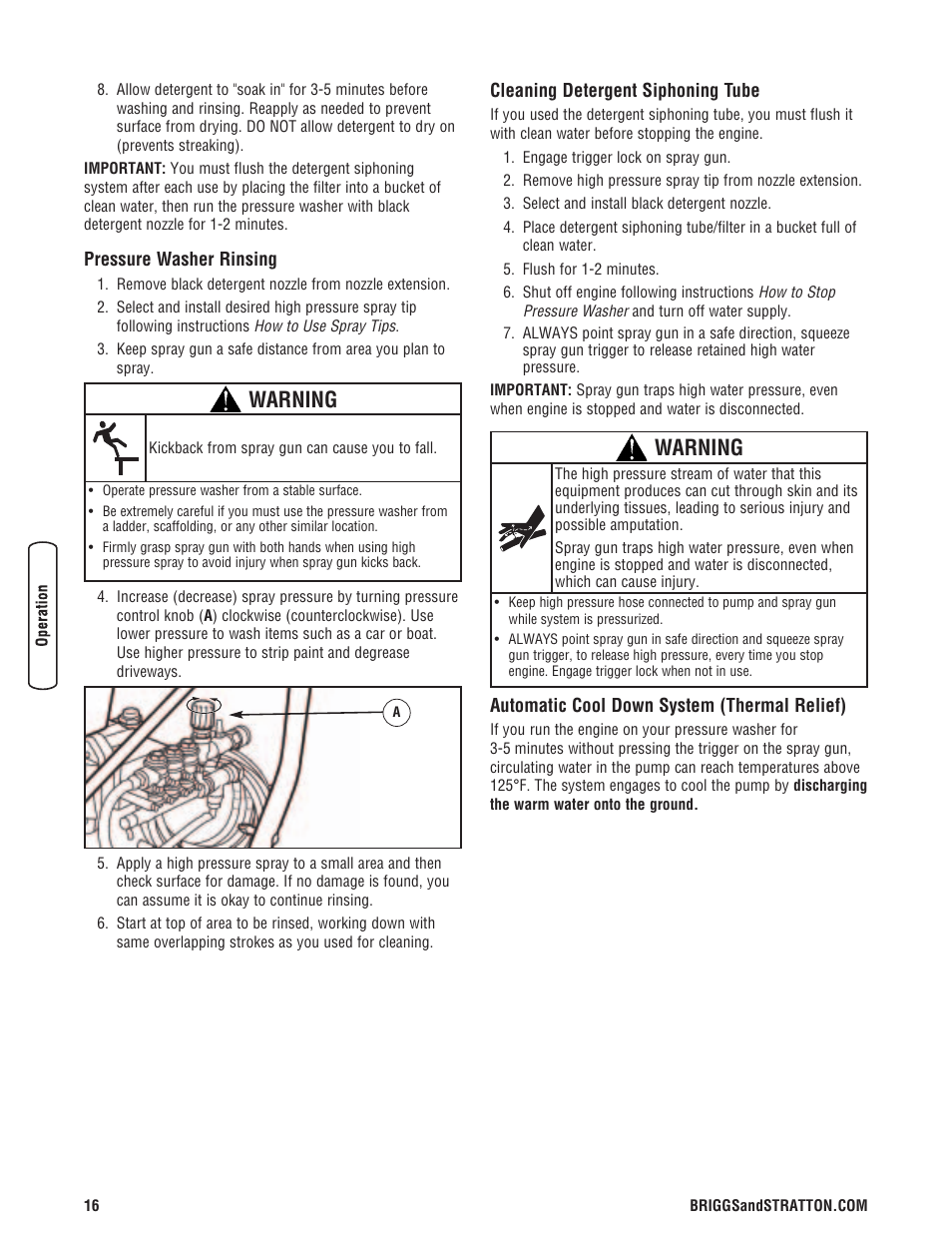 Warning | Briggs & Stratton 020330-0 User Manual | Page 16 / 60