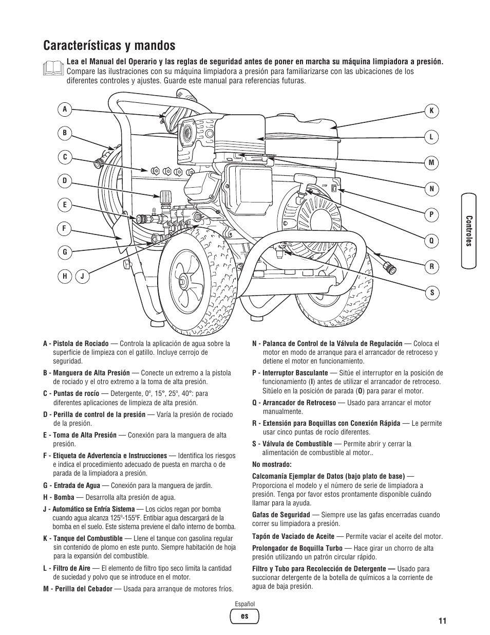 Características y mandos | Briggs & Stratton 020330-0 User Manual | Page 39 / 60