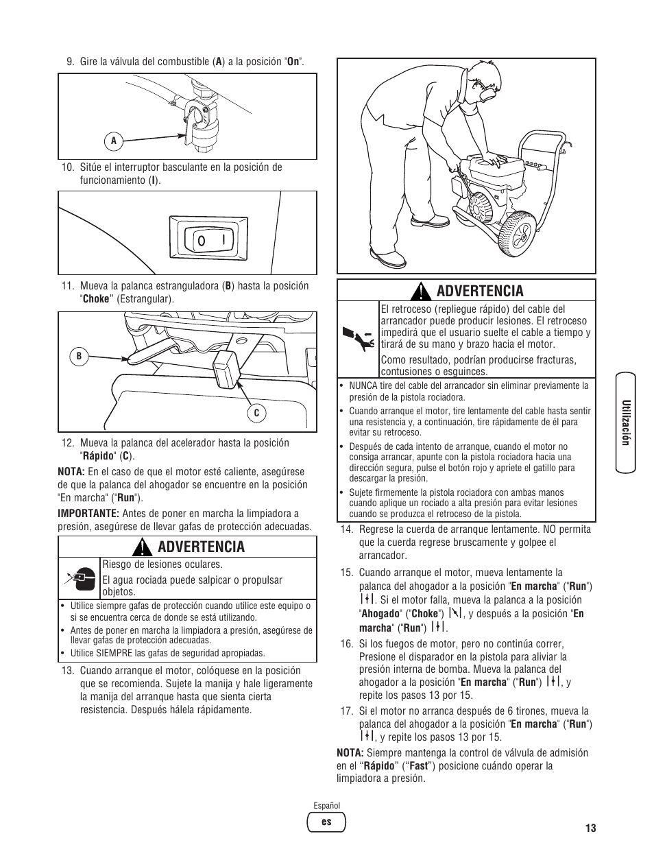 Advertencia | Briggs & Stratton 020330-0 User Manual | Page 41 / 60