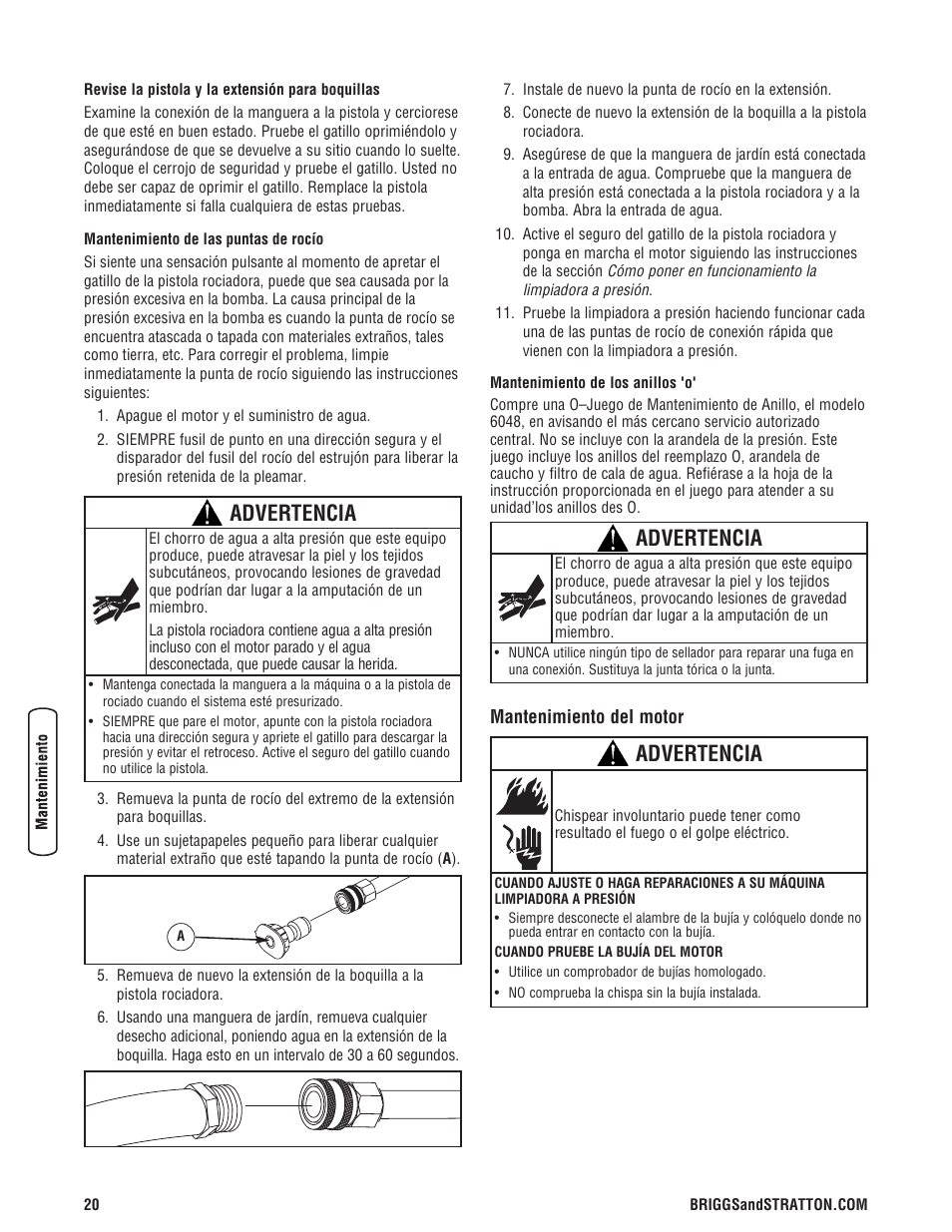 Advertencia | Briggs & Stratton 020330-0 User Manual | Page 48 / 60