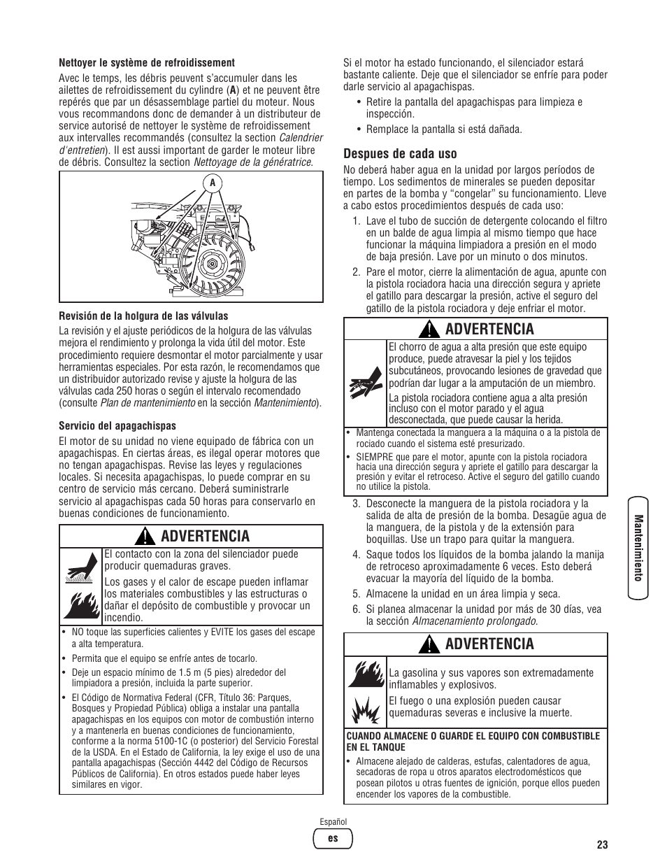 Advertencia | Briggs & Stratton 020330-0 User Manual | Page 51 / 60