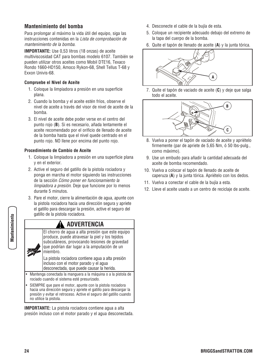 Advertencia | Briggs & Stratton 020330-0 User Manual | Page 52 / 60