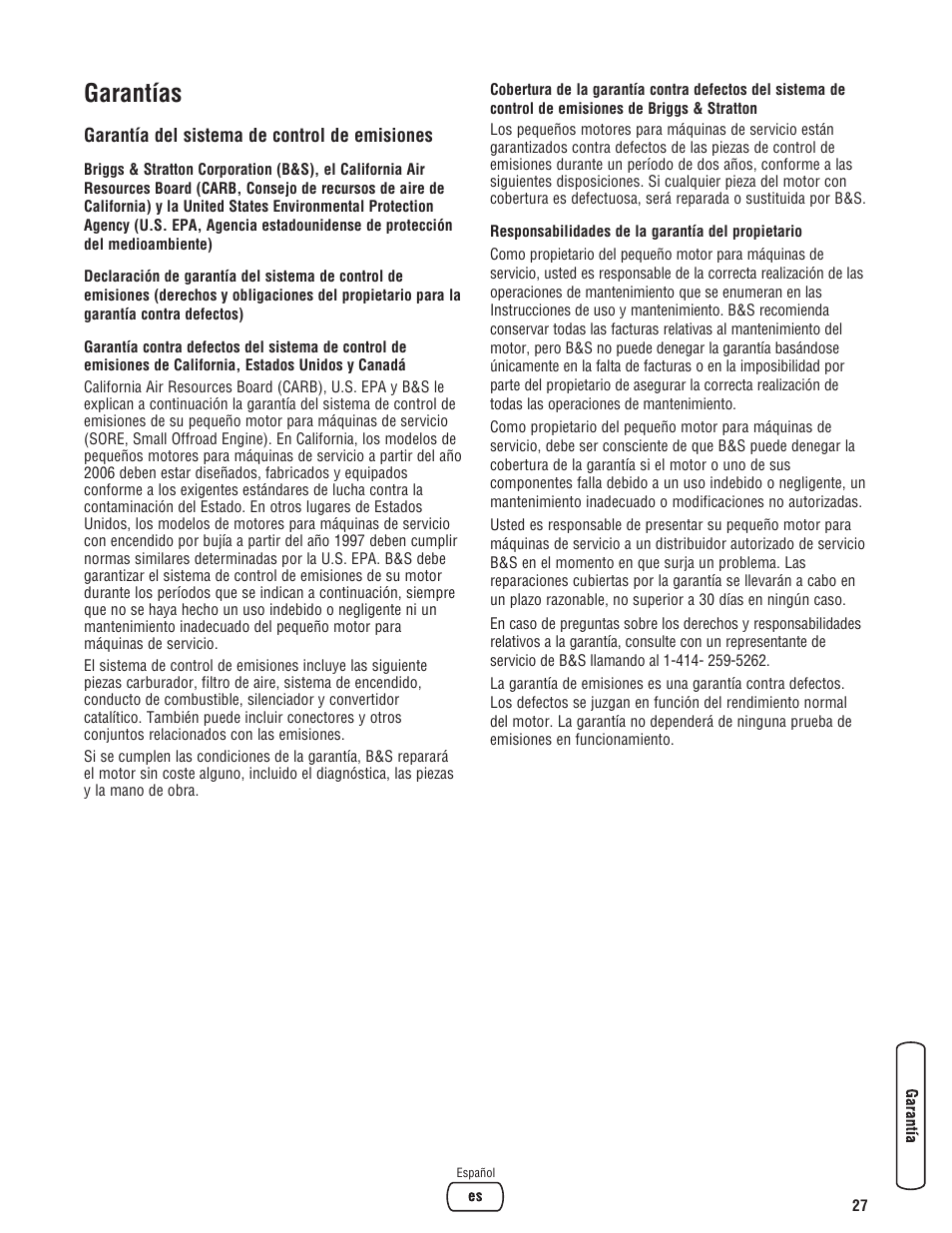 Garantías | Briggs & Stratton 020330-0 User Manual | Page 55 / 60