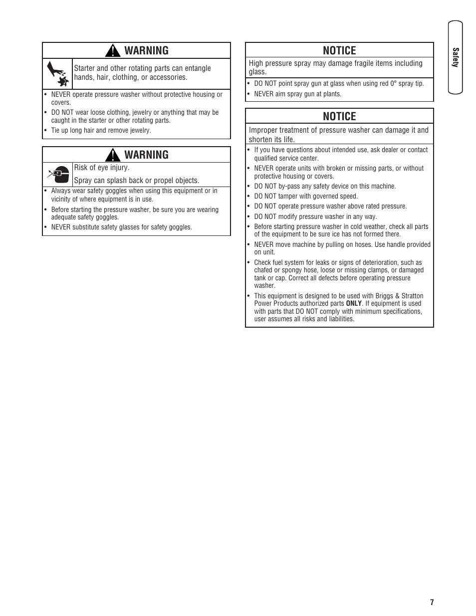 Notice, Warning | Briggs & Stratton 020330-0 User Manual | Page 7 / 60