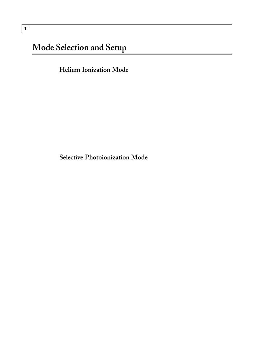 Mode selection and setup, Helium ionization mode, Selective photoionization mode | VICI D-4-I-VA38-R User Manual | Page 16 / 18