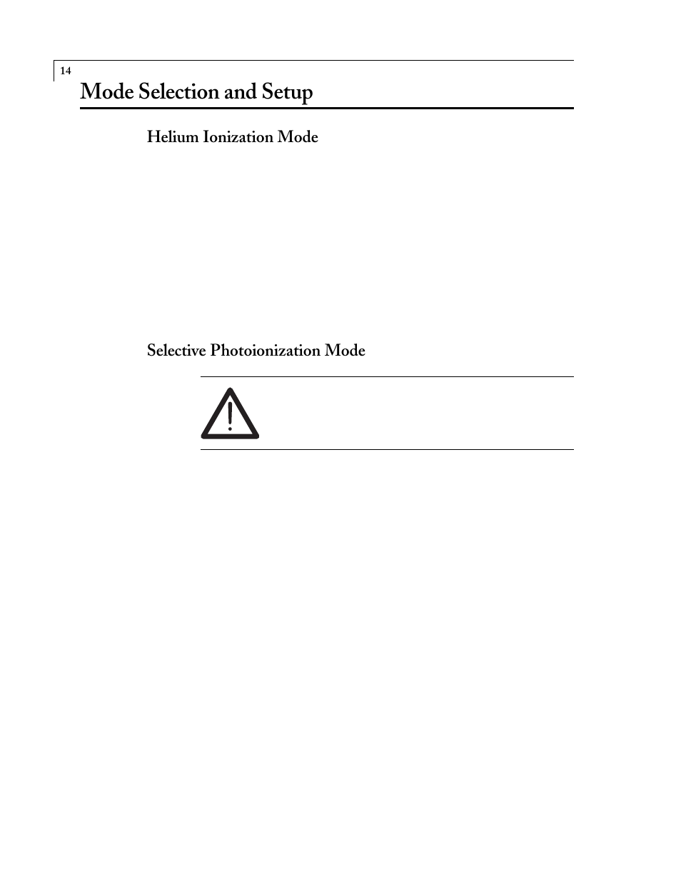 Mode selection and setup, Helium ionization mode, Selective photoionization mode | VICI D-4-I-SH14-R User Manual | Page 18 / 23