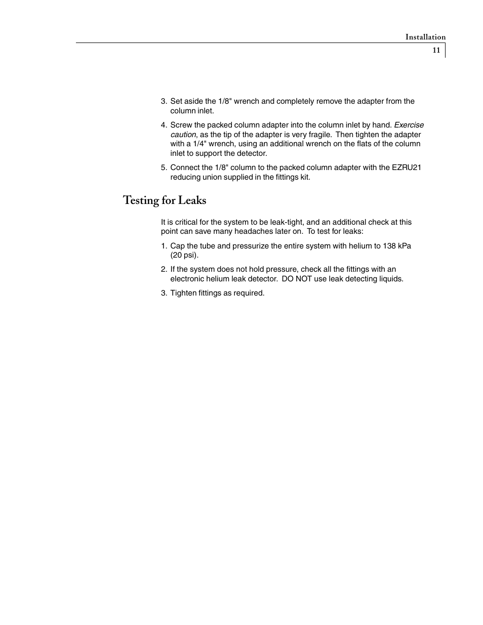 Testing for leaks | VICI D-4-I-SH17-R User Manual | Page 15 / 25
