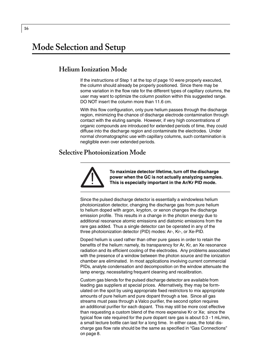Mode selection and setup, Helium ionization mode, Selective photoionization mode | VICI D-4-I-SH17-R User Manual | Page 20 / 25