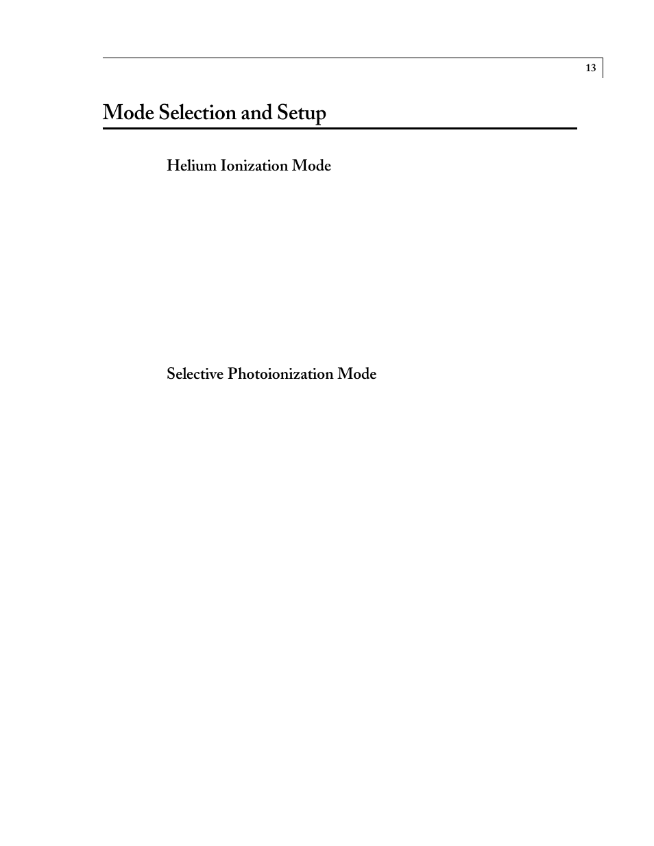 Mode selection and setup, Helium ionization mode, Selective photoionization mode | VICI D-4-I-TQI-R User Manual | Page 14 / 19