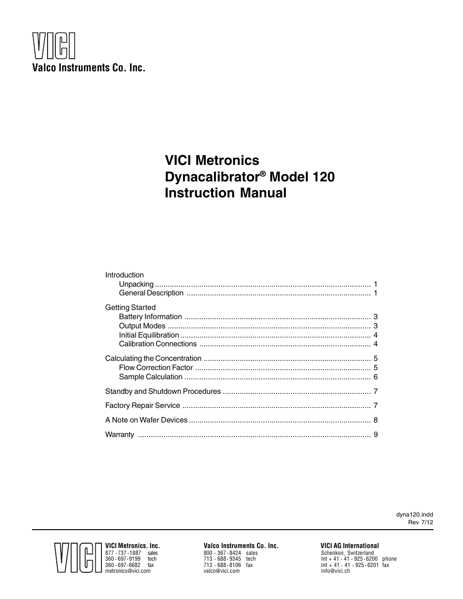 VICI 120 Dynacalibrator User Manual | 11 pages