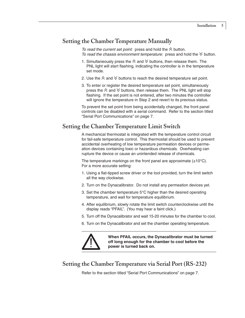 Setting the chamber temperature manually, Setting the chamber temperature limit switch | VICI 150 Dynacalibrator User Manual | Page 7 / 16