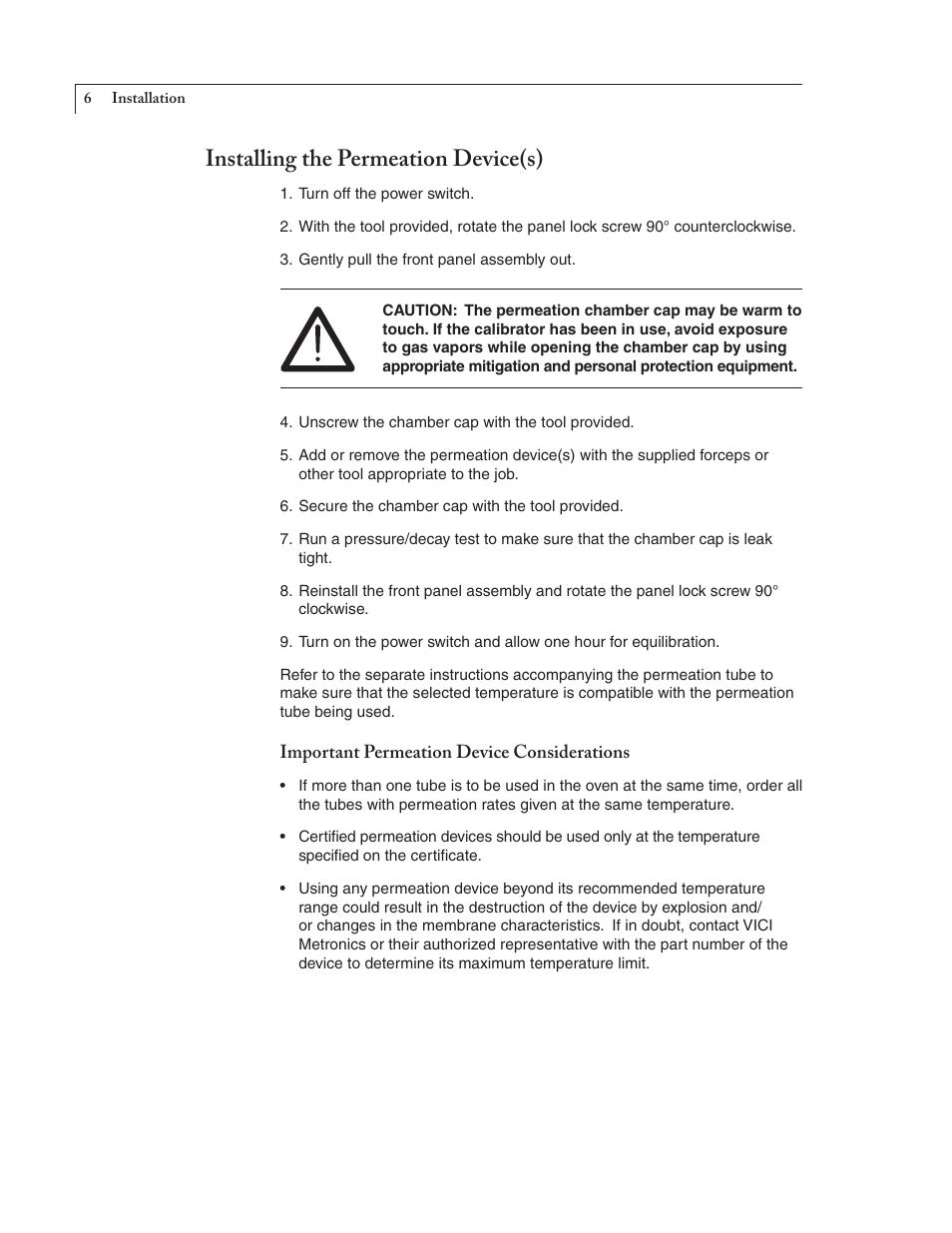Installing the permeation device(s) | VICI 150 Dynacalibrator User Manual | Page 8 / 16