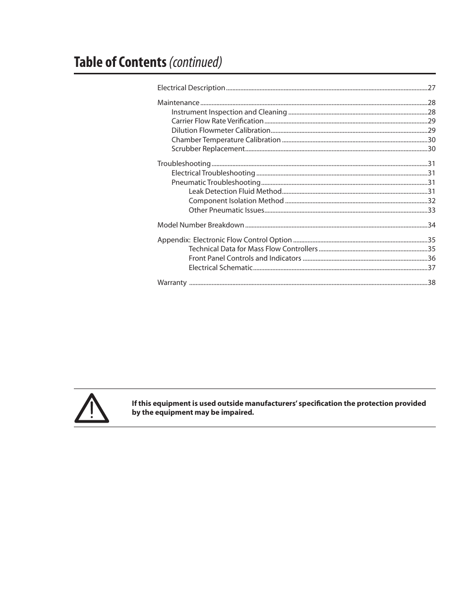 Table of contents (continued) | VICI 230 Dynacalibrator User Manual | Page 4 / 42