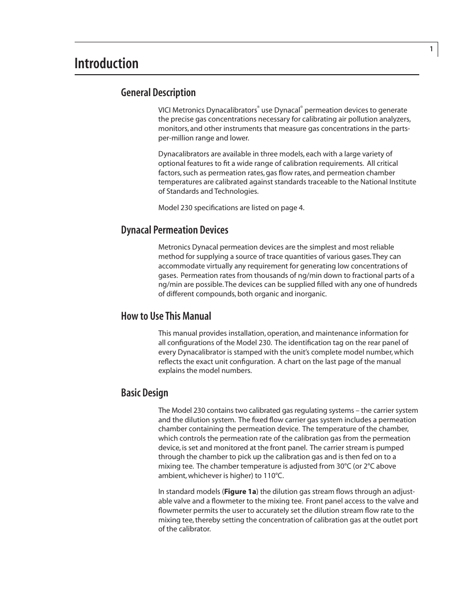 Introduction, General description, Dynacal permeation devices | How to use this manual, Basic design | VICI 230 Dynacalibrator User Manual | Page 5 / 42
