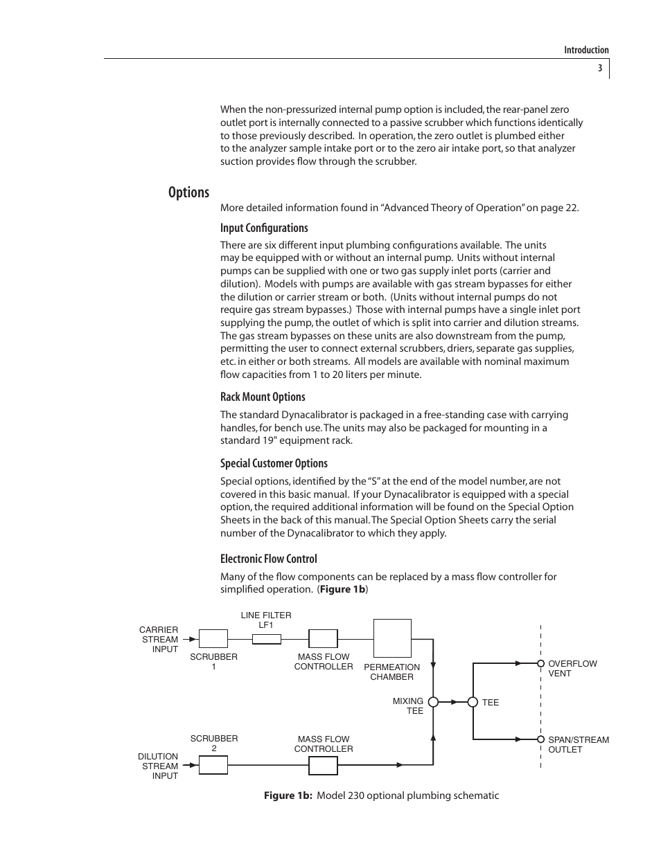 Options, Input configurations, Rack mount options | Special customer options, Electronic flow control | VICI 230 Dynacalibrator User Manual | Page 7 / 42
