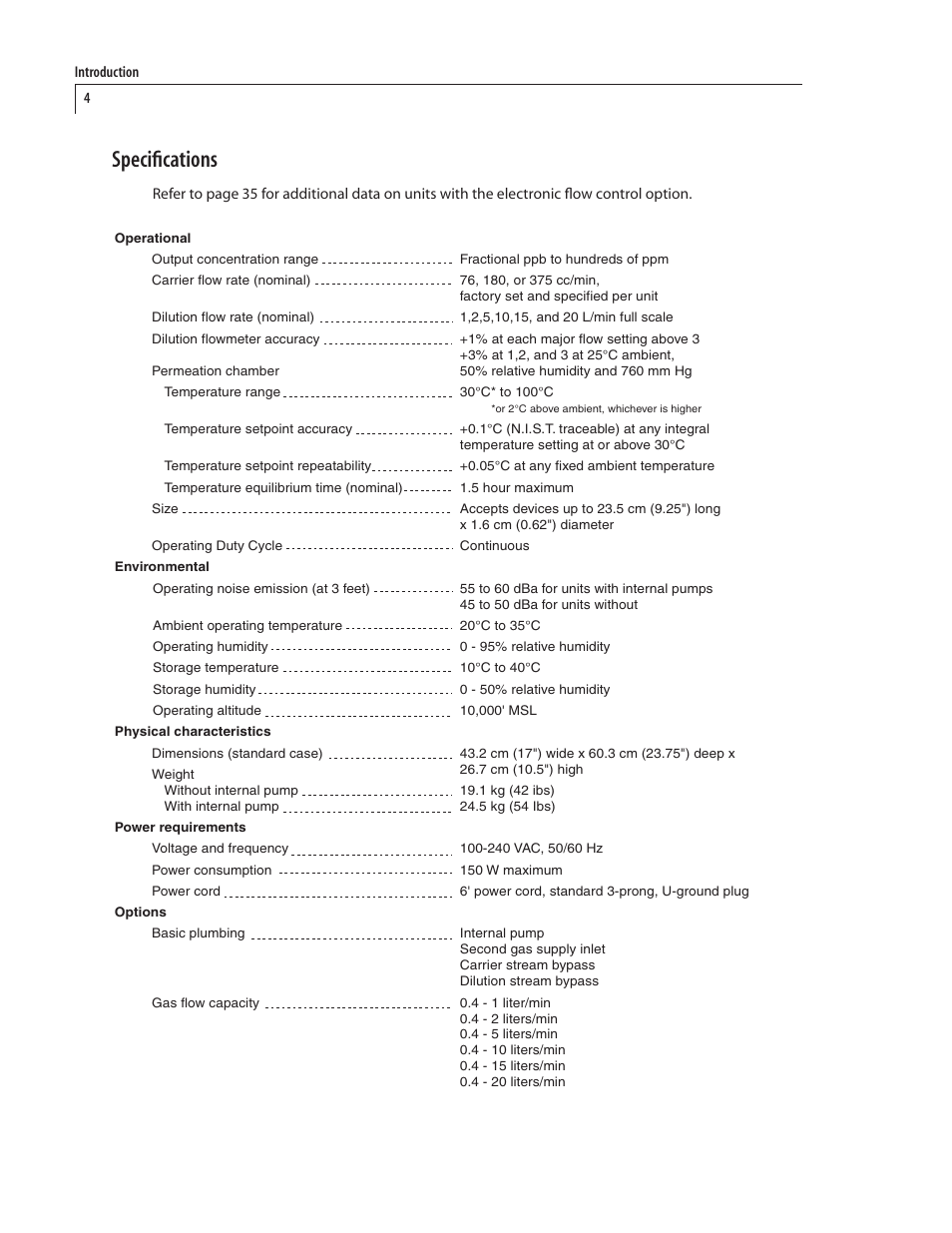 Specifications | VICI 230 Dynacalibrator User Manual | Page 8 / 42