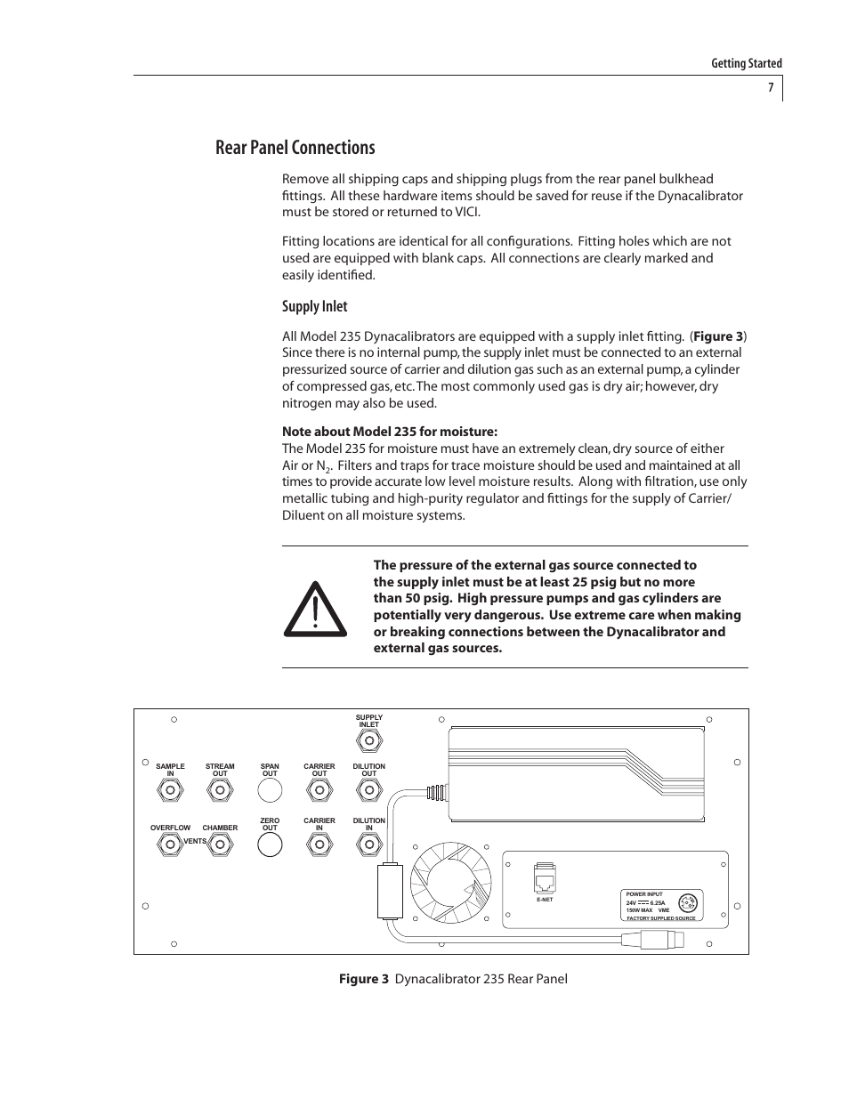 Rear panel connections, Supply inlet | VICI 235 Dynacalibrator User Manual | Page 11 / 31