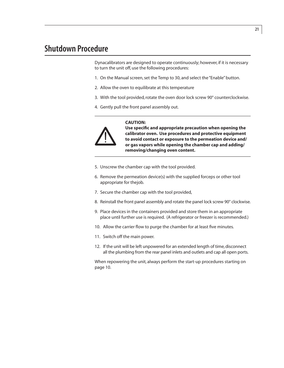 Shutdown procedure | VICI 235 Dynacalibrator User Manual | Page 25 / 31