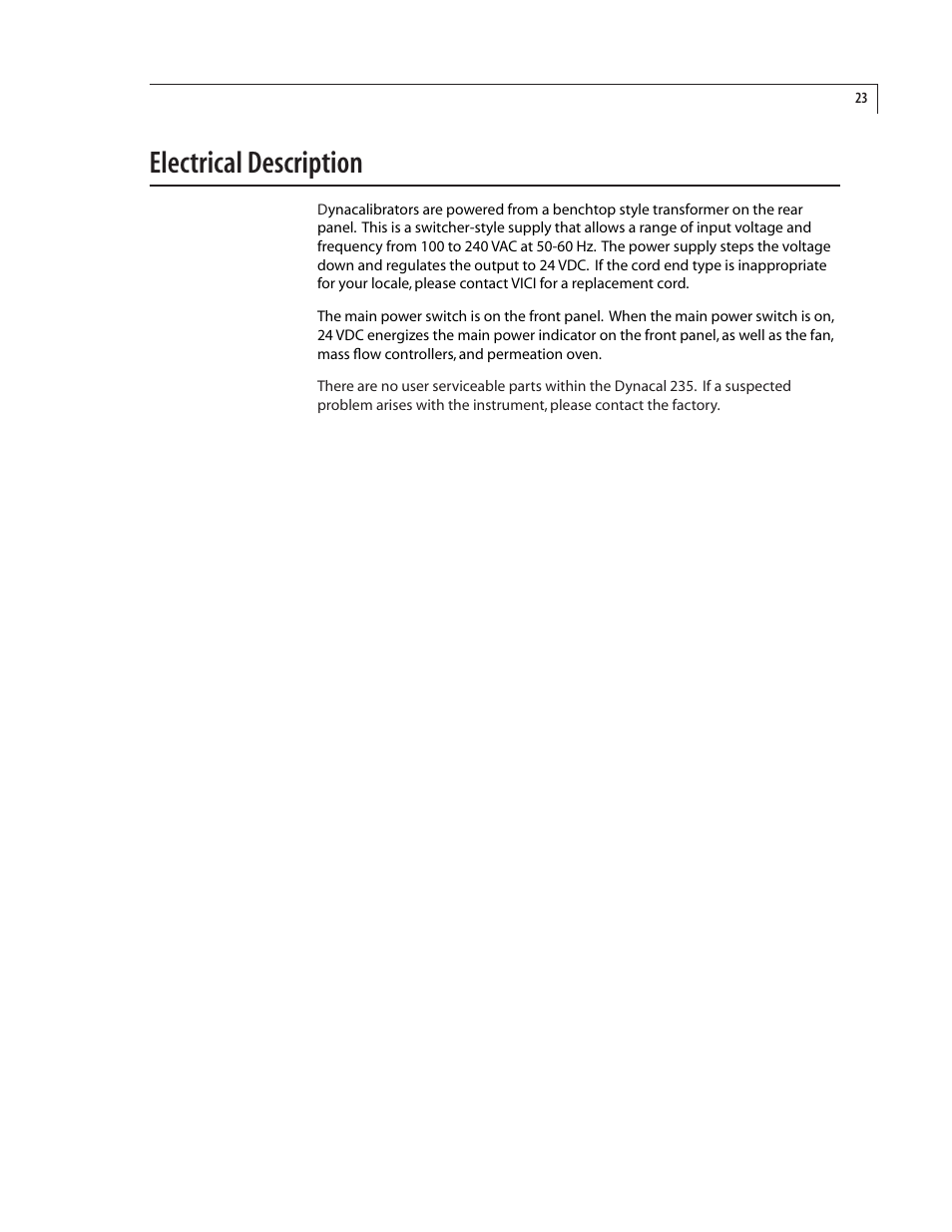 Electrical description | VICI 235 Dynacalibrator User Manual | Page 27 / 31