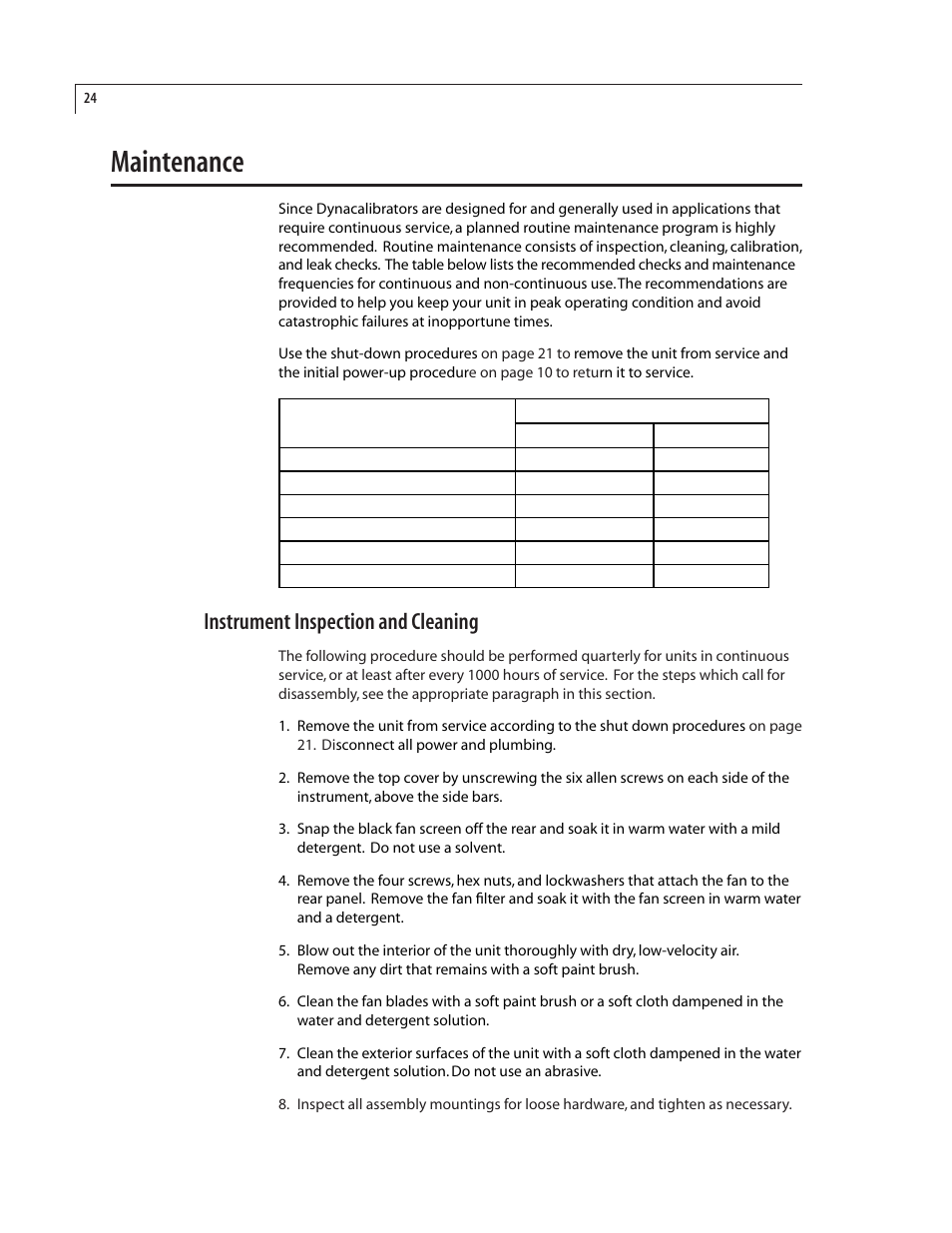 Maintenance, Instrument inspection and cleaning | VICI 235 Dynacalibrator User Manual | Page 28 / 31