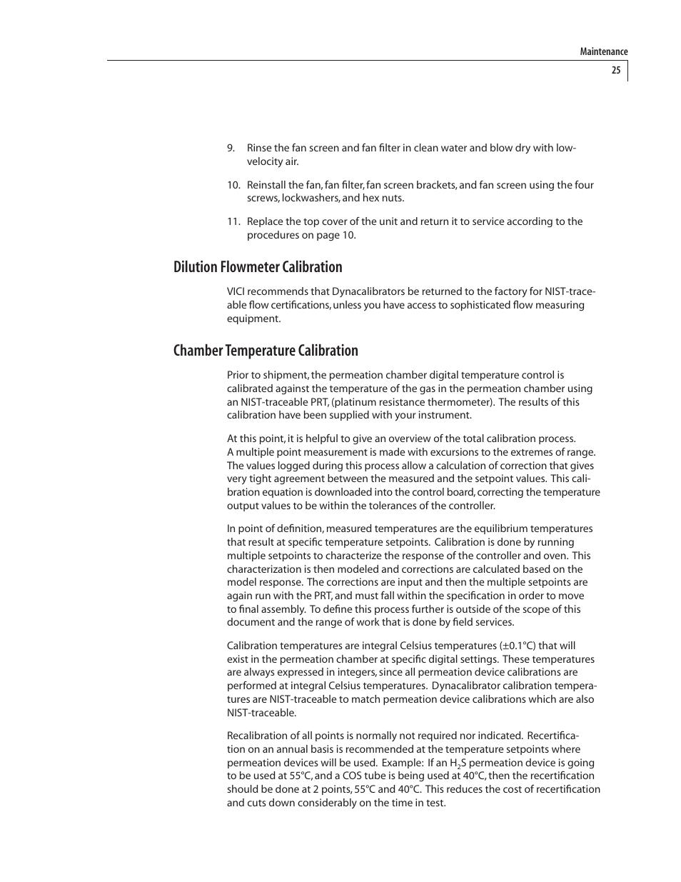 Dilution flowmeter calibration, Chamber temperature calibration | VICI 235 Dynacalibrator User Manual | Page 29 / 31