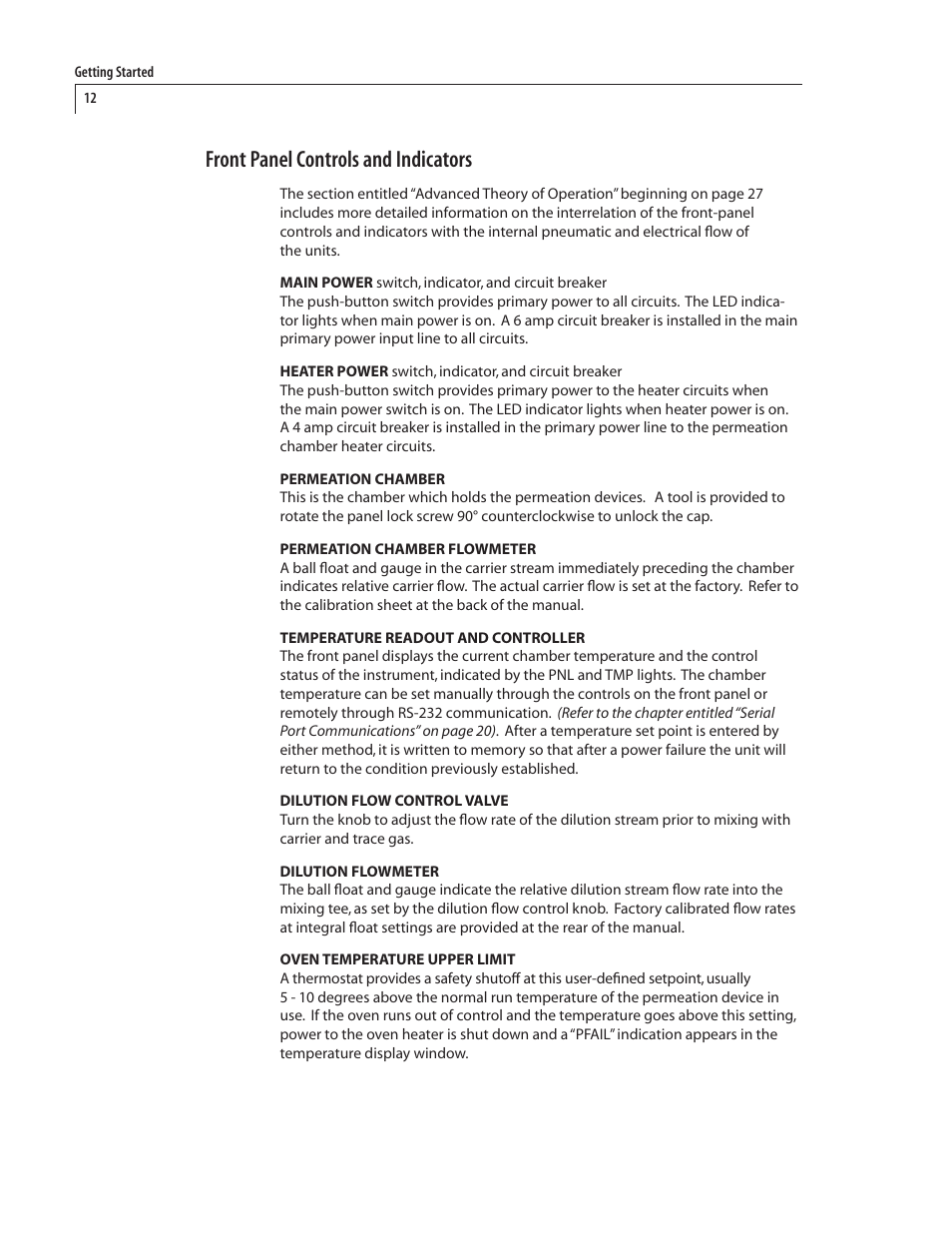 Front panel controls and indicators | VICI 340 Dynacalibrator User Manual | Page 16 / 44