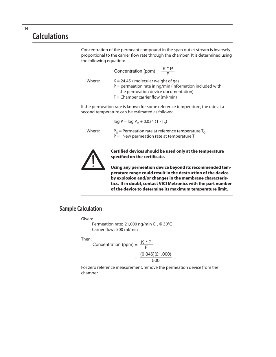 Calculations, Sample calculation | VICI 340 Dynacalibrator User Manual | Page 18 / 44