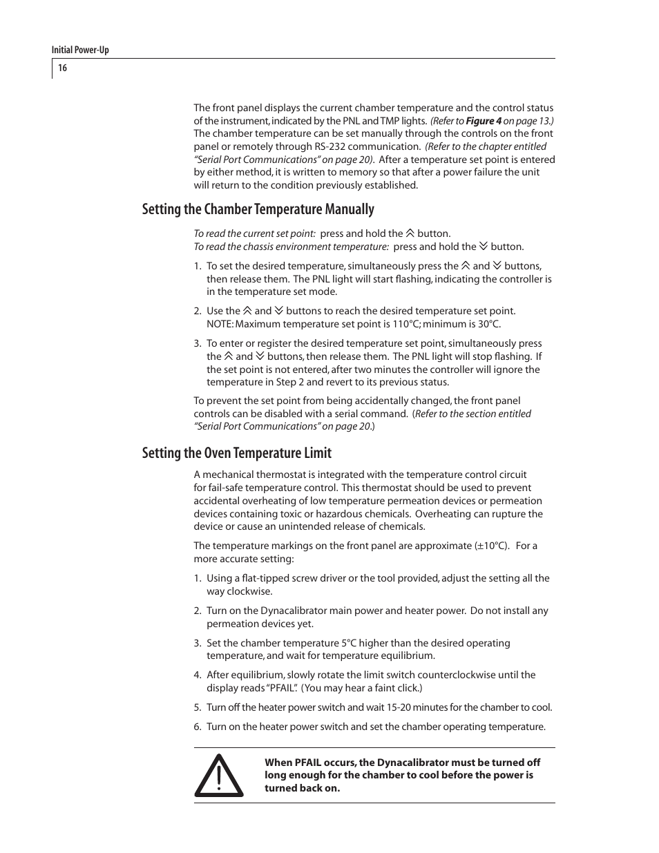 Setting the chamber temperature manually, Setting the oven temperature limit | VICI 340 Dynacalibrator User Manual | Page 20 / 44