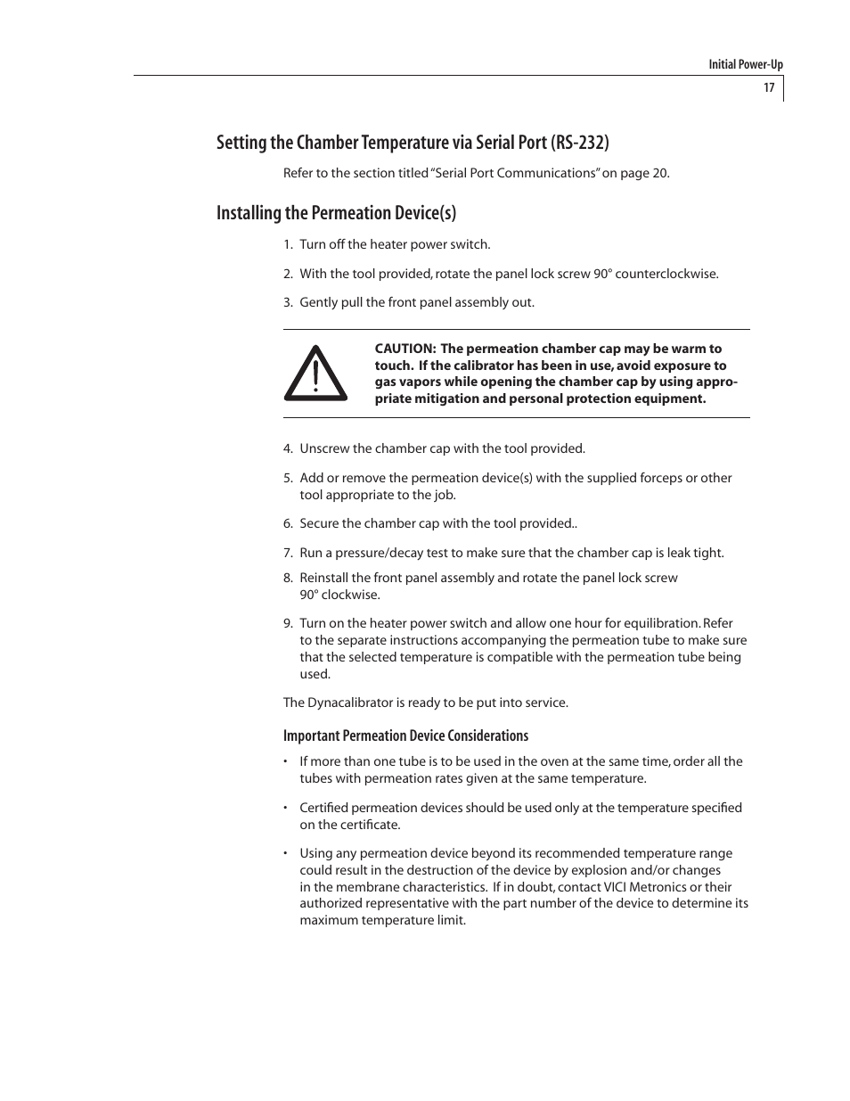 Installing the permeation device(s) | VICI 340 Dynacalibrator User Manual | Page 21 / 44