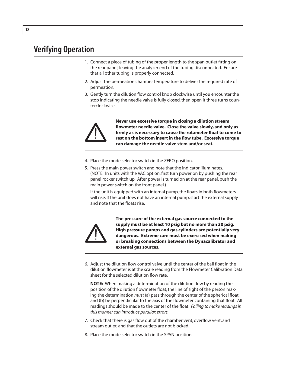 Verifying operation | VICI 340 Dynacalibrator User Manual | Page 22 / 44