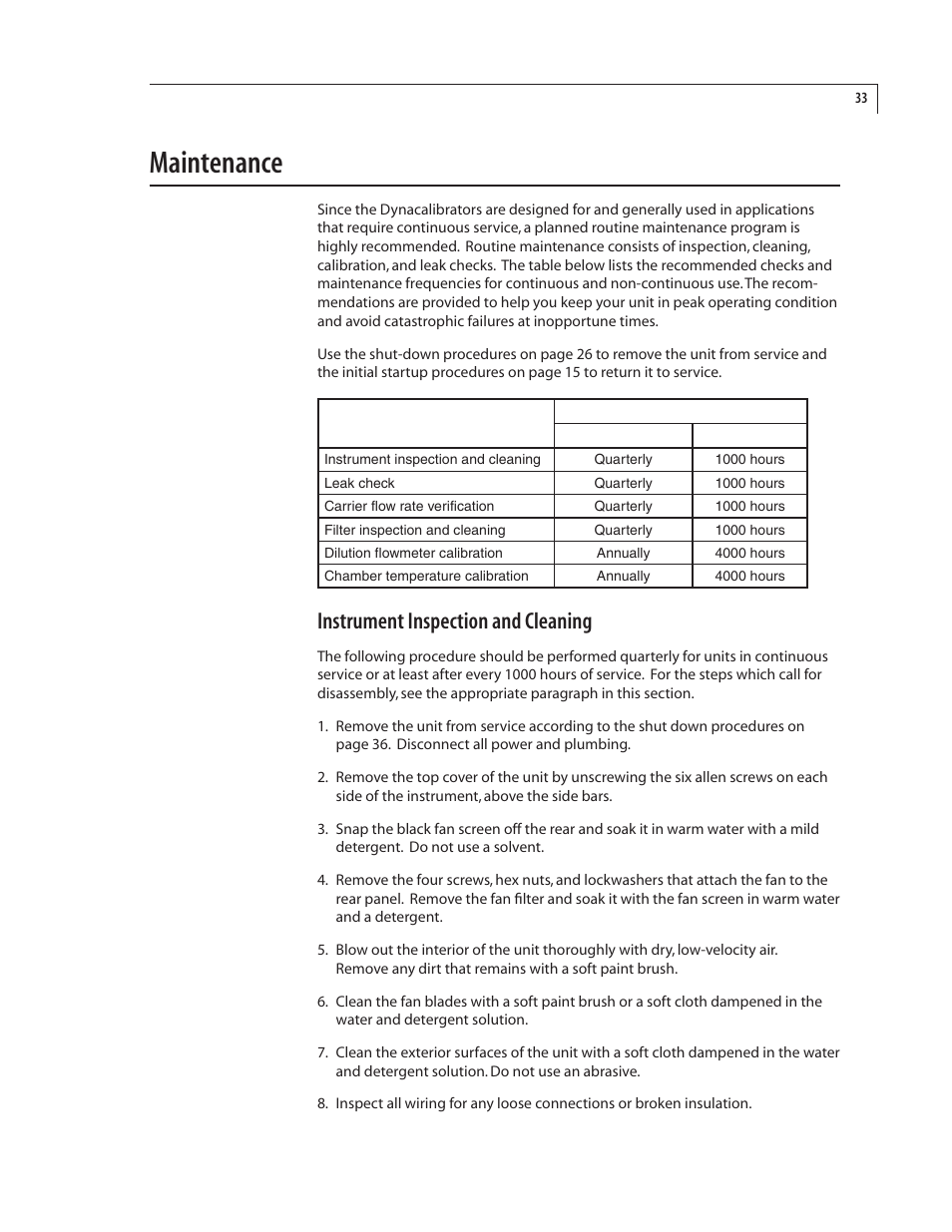 Maintenance, Instrument inspection and cleaning | VICI 340 Dynacalibrator User Manual | Page 37 / 44