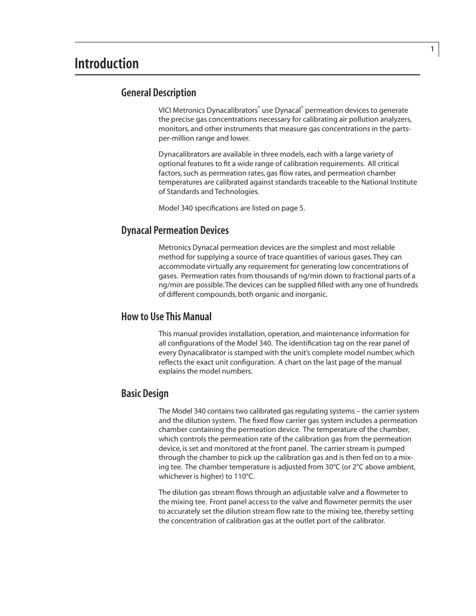 Introduction, General description, Dynacal permeation devices | How to use this manual, Basic design | VICI 340 Dynacalibrator User Manual | Page 5 / 44
