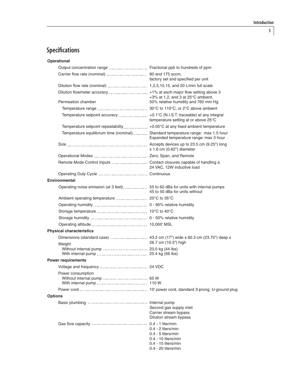 Specifications | VICI 340 Dynacalibrator User Manual | Page 9 / 44