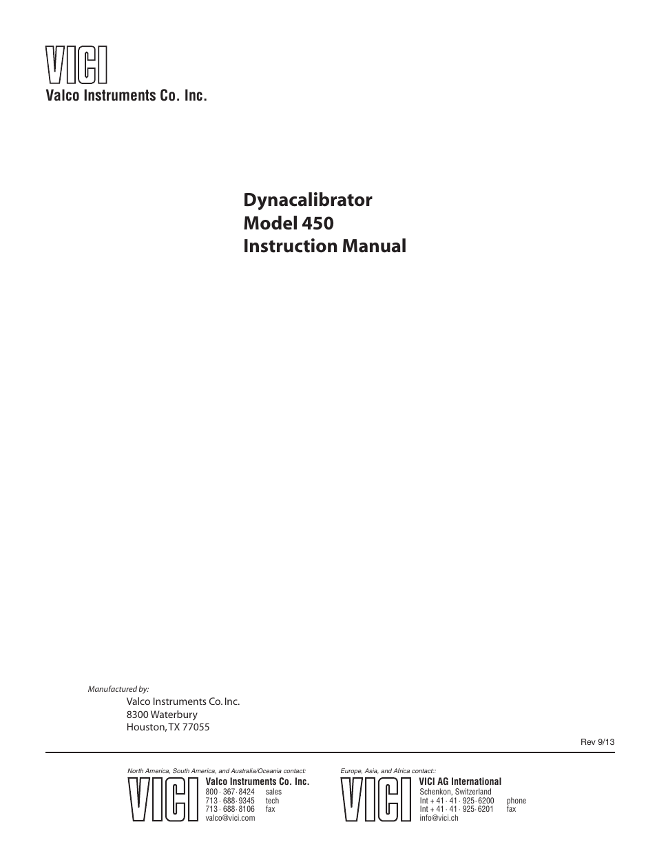 VICI 450 Dynacalibrator User Manual | 44 pages