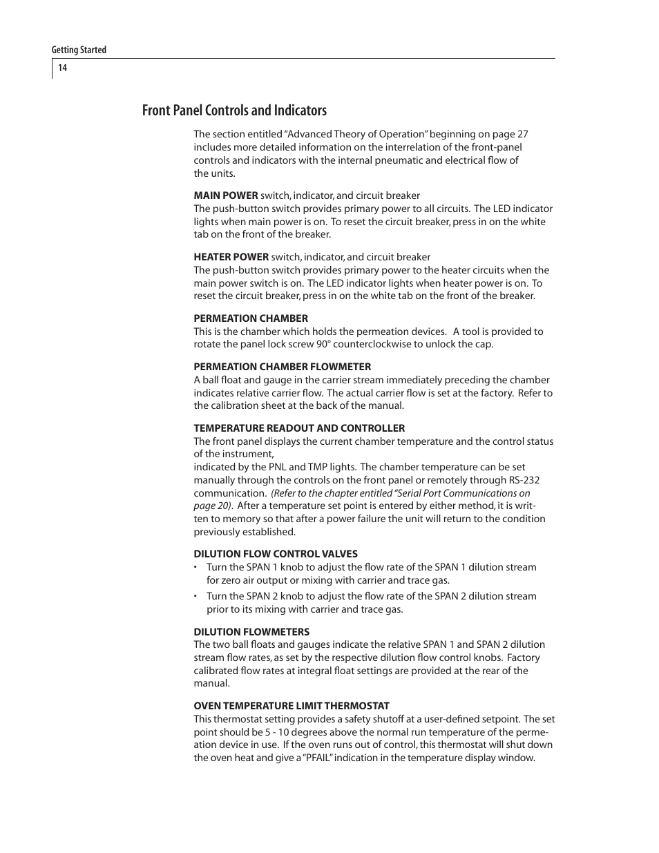 Front panel controls and indicators | VICI 450 Dynacalibrator User Manual | Page 18 / 44