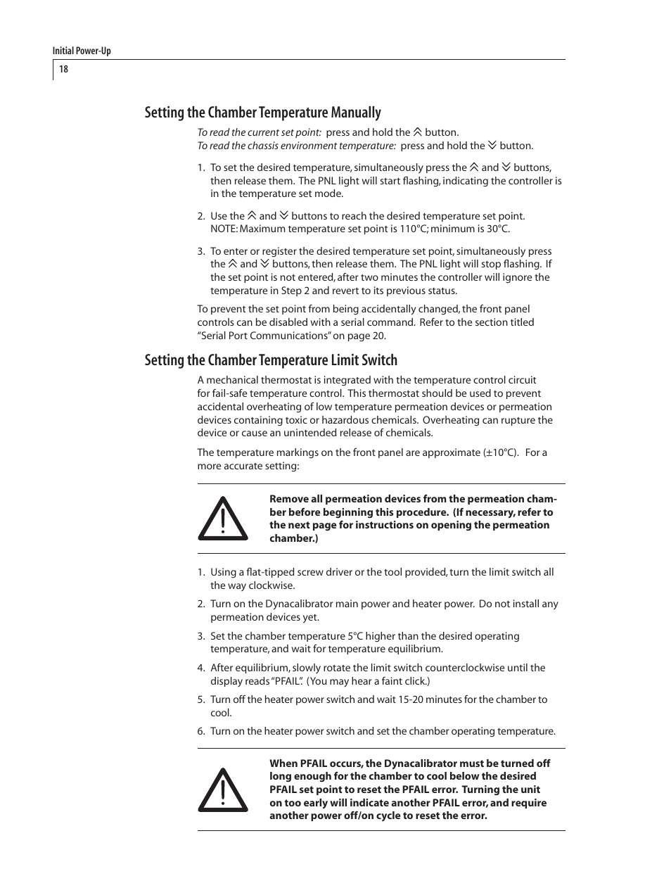 Setting the chamber temperature manually, Setting the chamber temperature limit switch | VICI 450 Dynacalibrator User Manual | Page 22 / 44