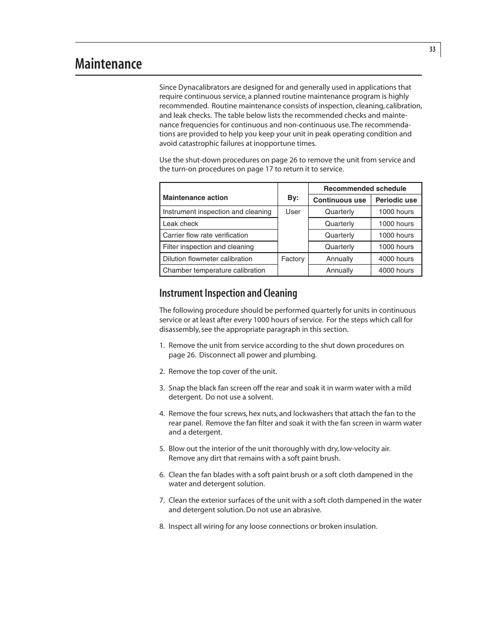 Maintenance, Instrument inspection and cleaning | VICI 450 Dynacalibrator User Manual | Page 37 / 44