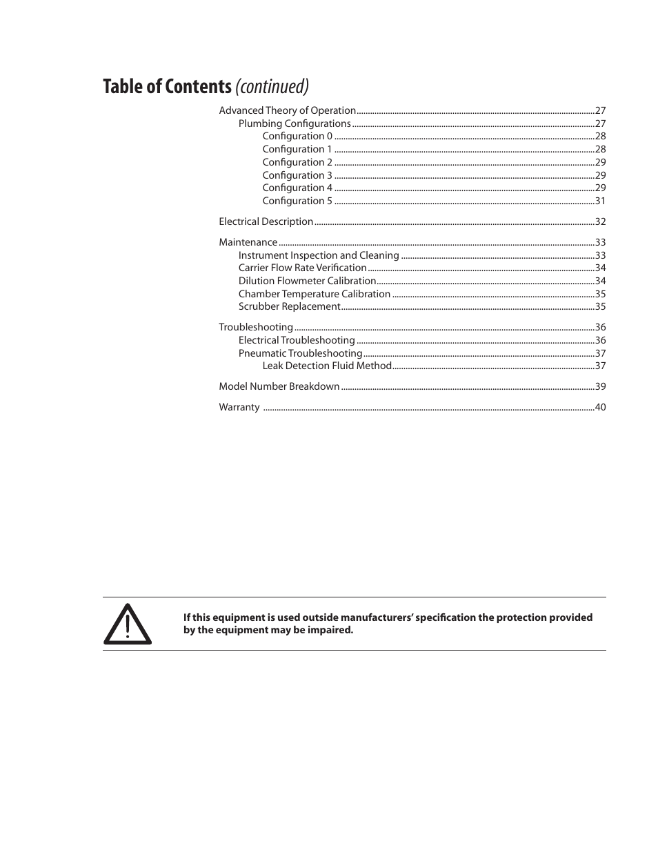 Table of contents (continued) | VICI 450 Dynacalibrator User Manual | Page 4 / 44