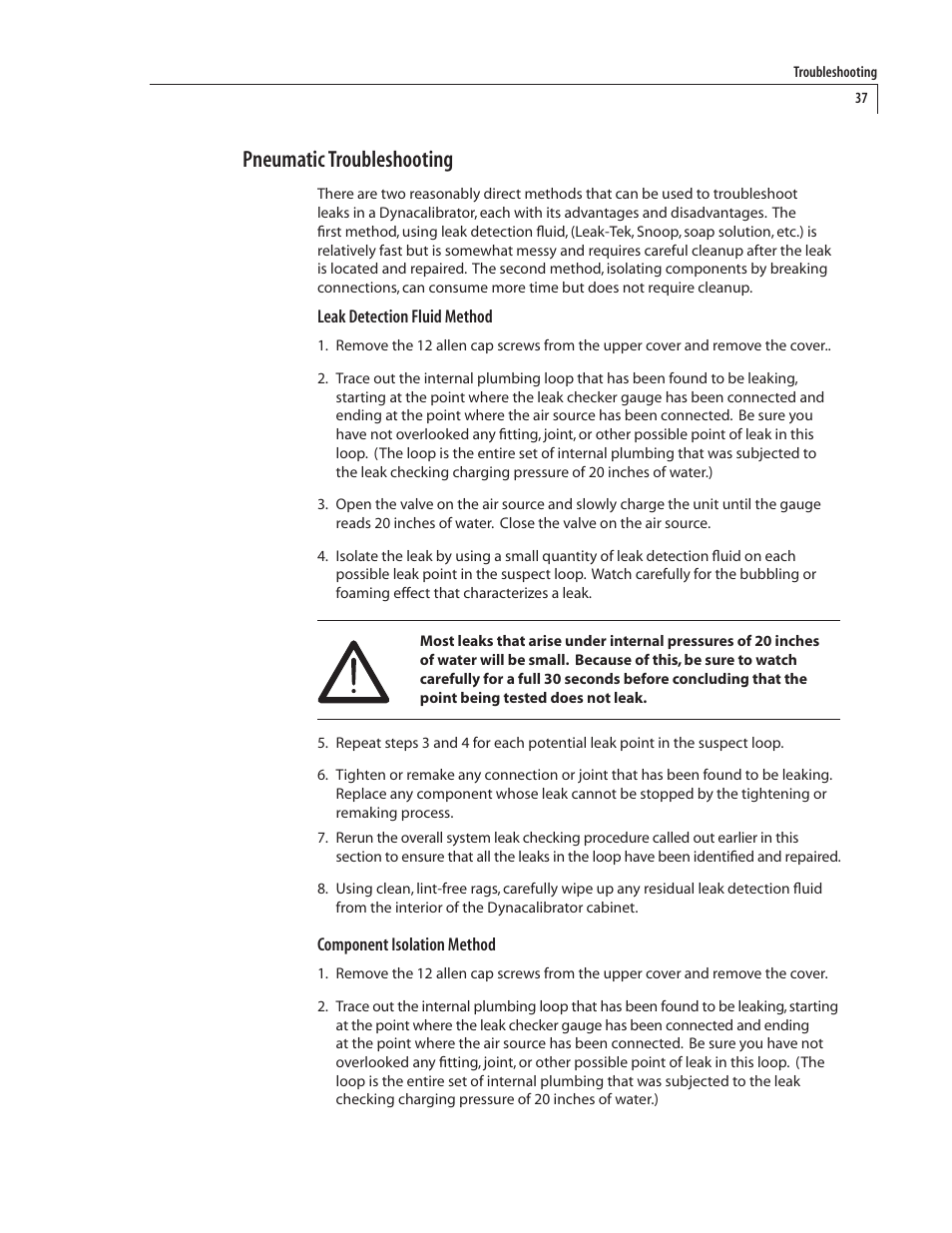 Pneumatic troubleshooting | VICI 450 Dynacalibrator User Manual | Page 41 / 44