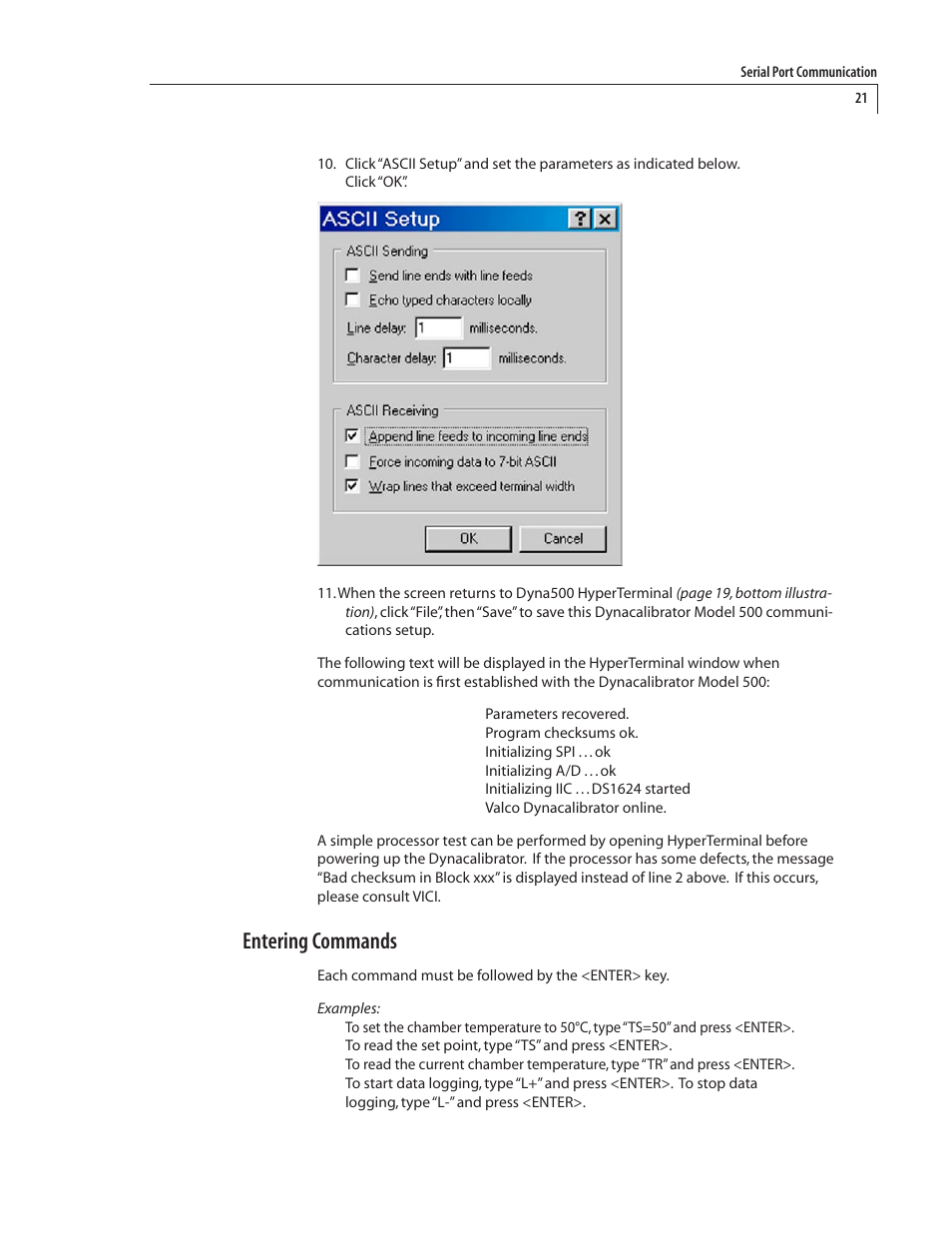 Entering commands | VICI 500 Dynacalibrator User Manual | Page 25 / 37