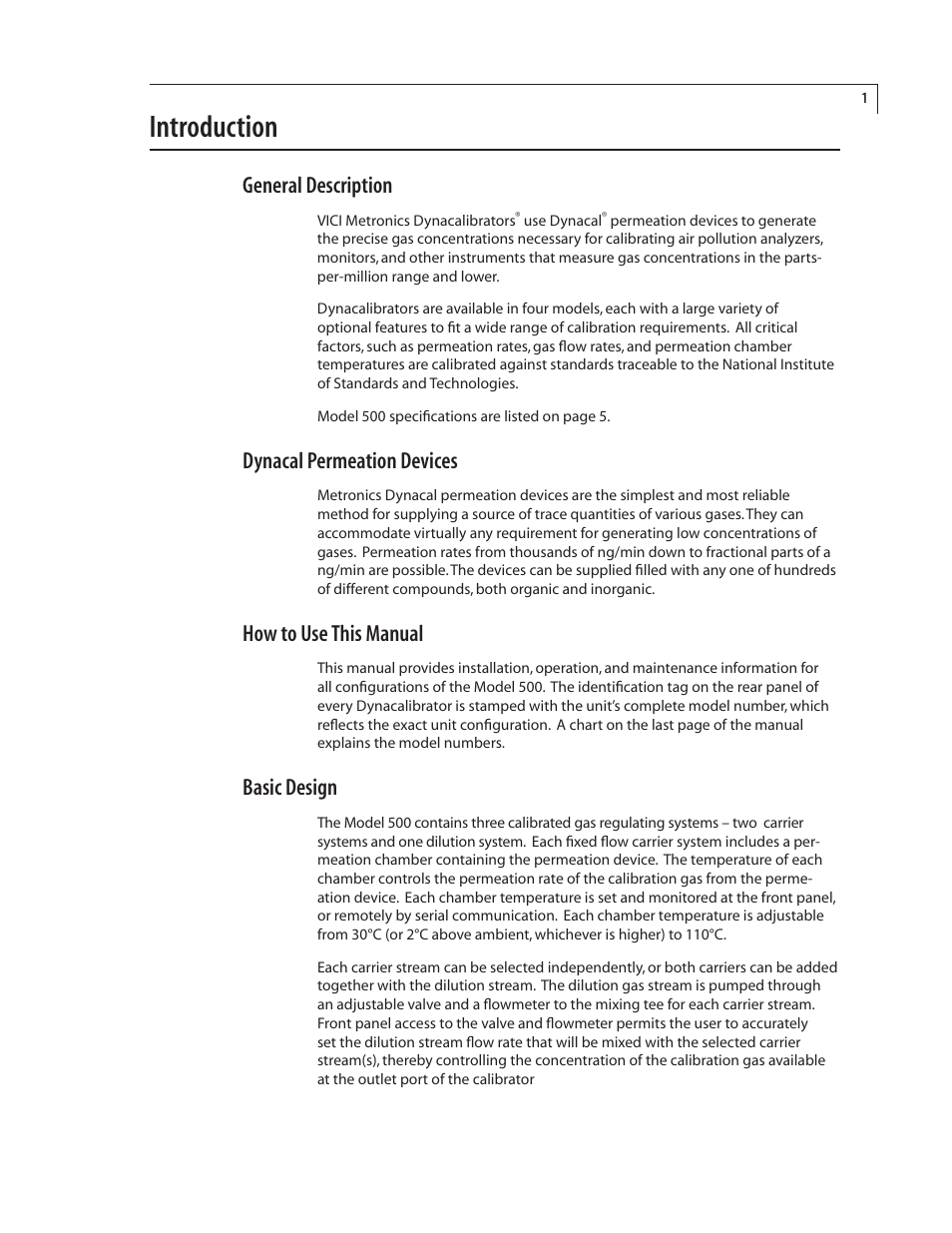Introduction, General description, Dynacal permeation devices | How to use this manual, Basic design | VICI 500 Dynacalibrator User Manual | Page 5 / 37