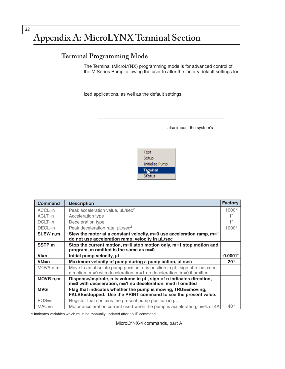 Terminal programming mode | VICI M Series User Manual | Page 26 / 34