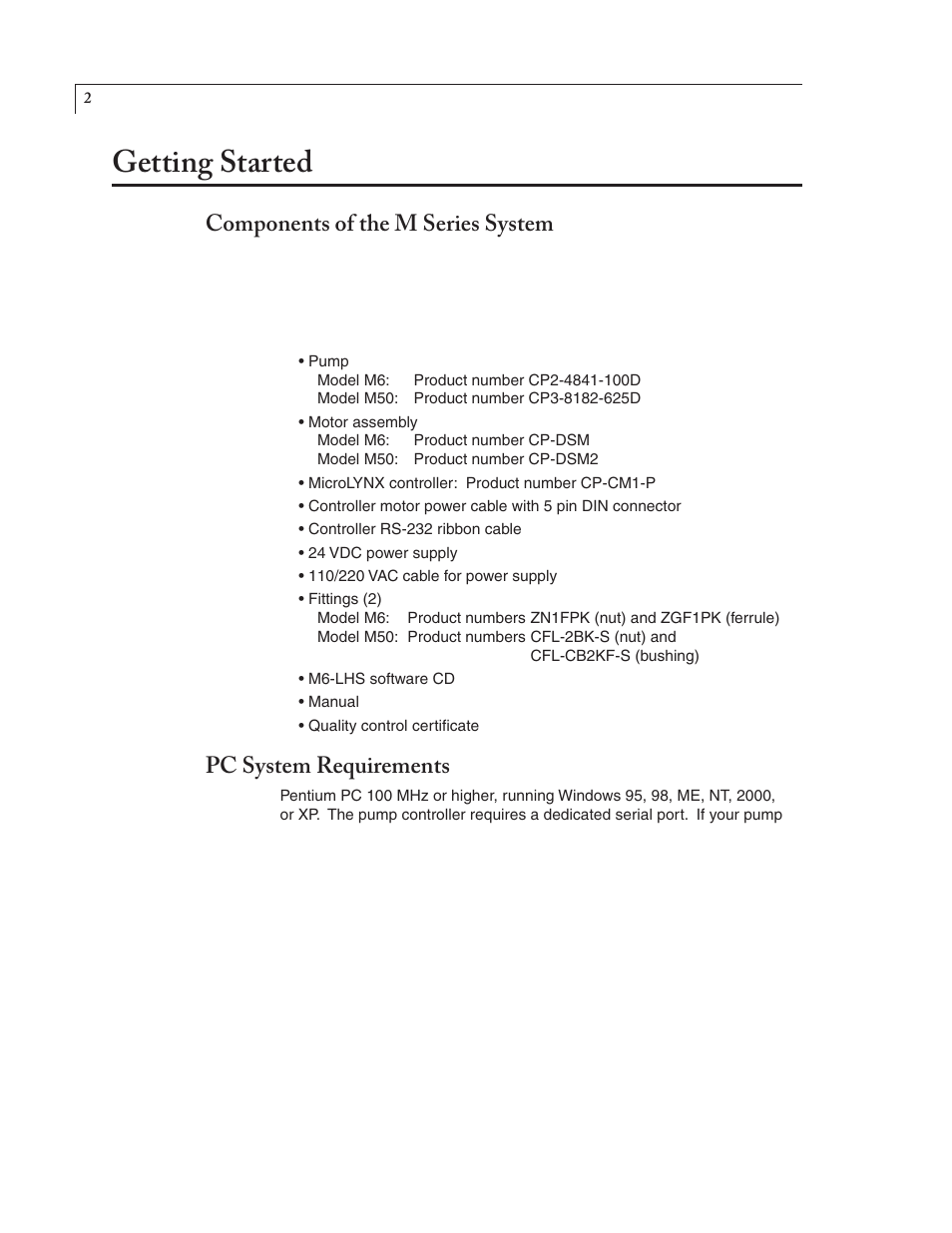 Getting started, Components of the m series system, Pc system requirements | VICI M Series User Manual | Page 6 / 34