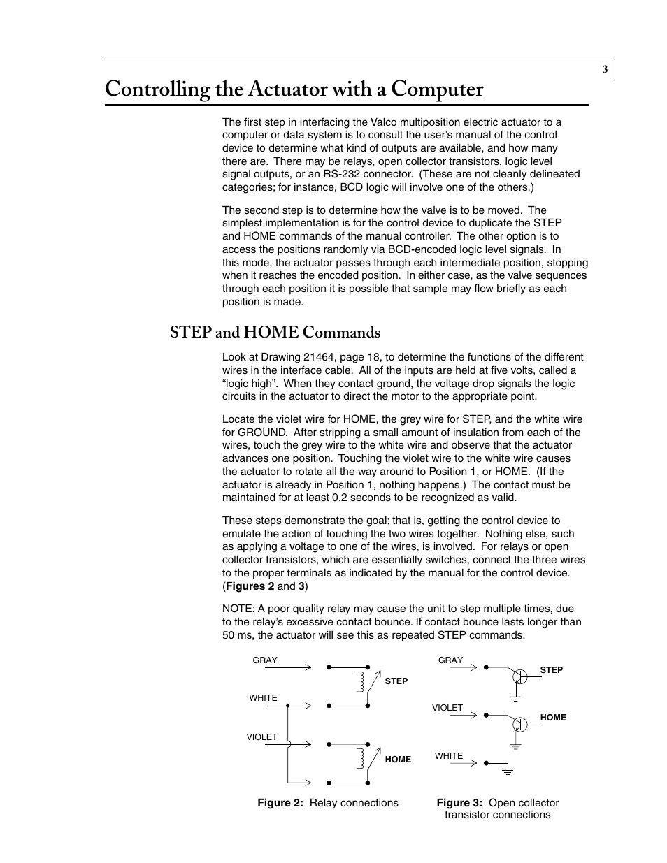 Controlling the actuator with a computer, Step and home commands | VICI Selectors (multiposition) Standard electric User Manual | Page 5 / 32