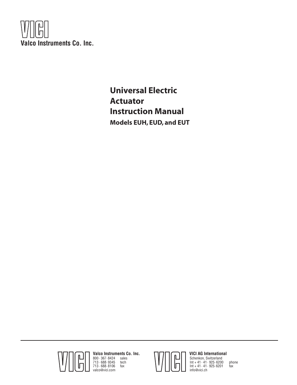 VICI EUT Universal Electric Actuator User Manual | 27 pages