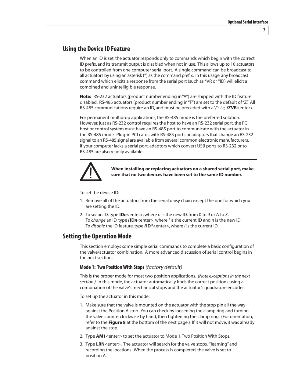 Using the device id feature, Setting the operation mode | VICI EUT Universal Electric Actuator User Manual | Page 11 / 27