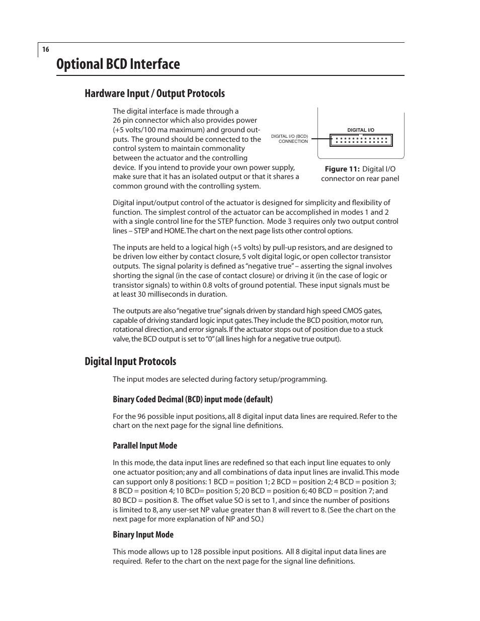 Optional bcd interface, Hardware input / output protocols, Digital input protocols | VICI EUT Universal Electric Actuator User Manual | Page 20 / 27