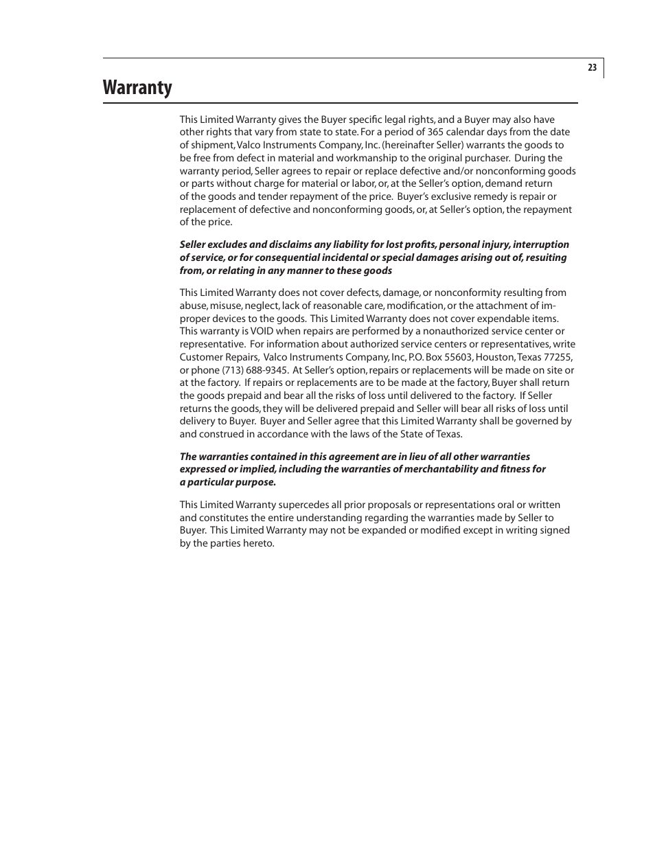 Warranty | VICI EUT Universal Electric Actuator User Manual | Page 27 / 27
