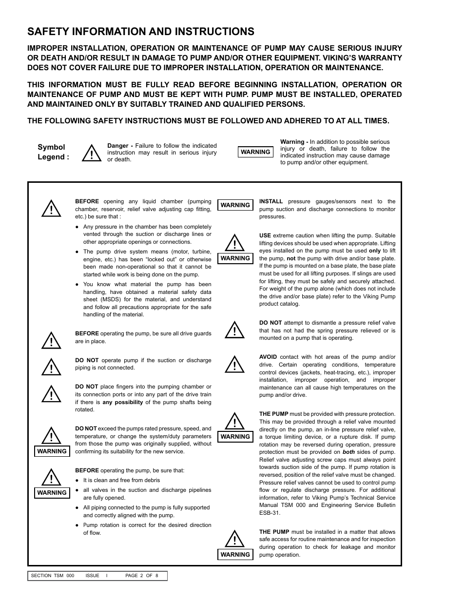 Safety information and instructions | Viking Pump TSM000: General Information User Manual | Page 2 / 8