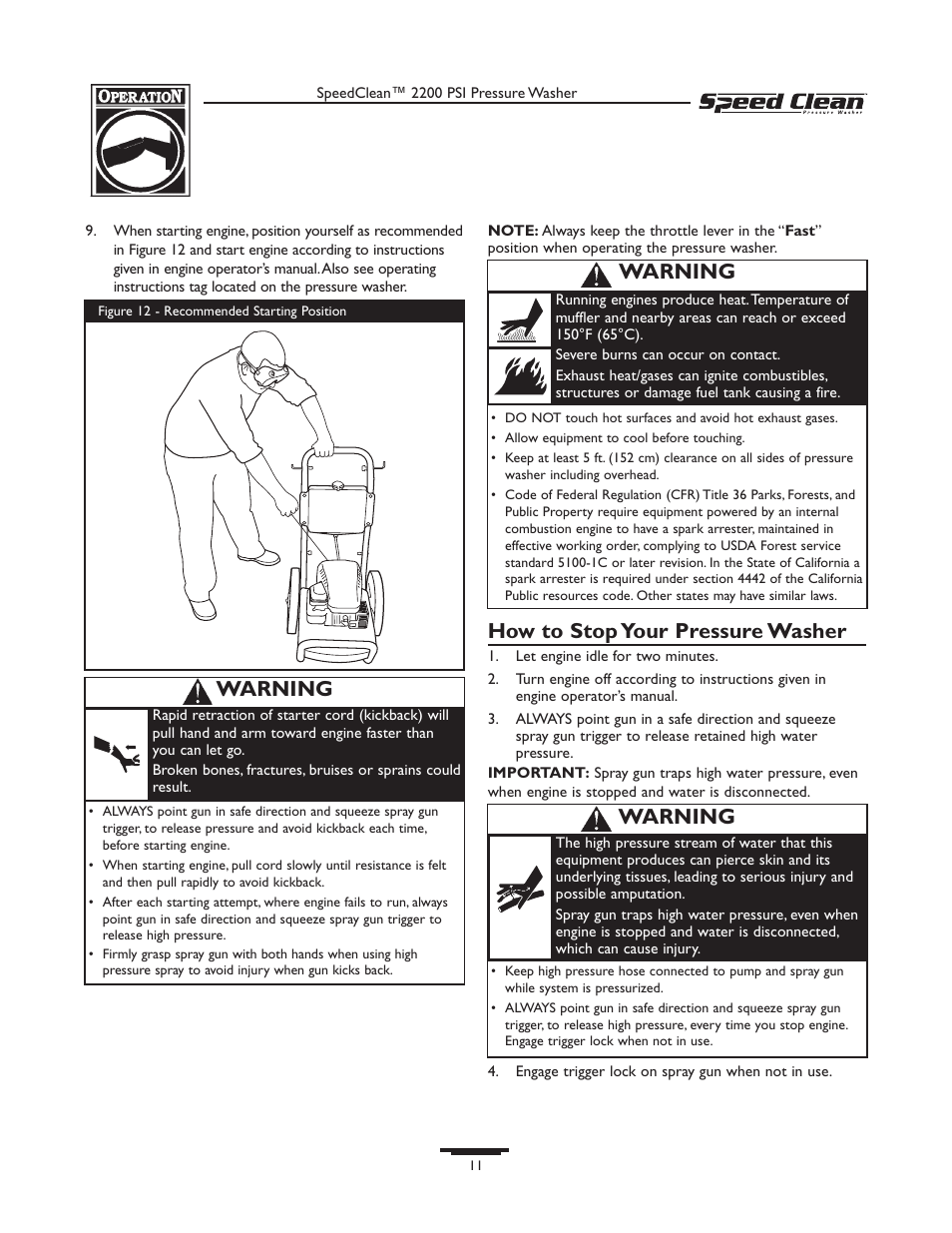 How to stop your pressure washer, Warning | Briggs & Stratton 020261-0 User Manual | Page 11 / 36
